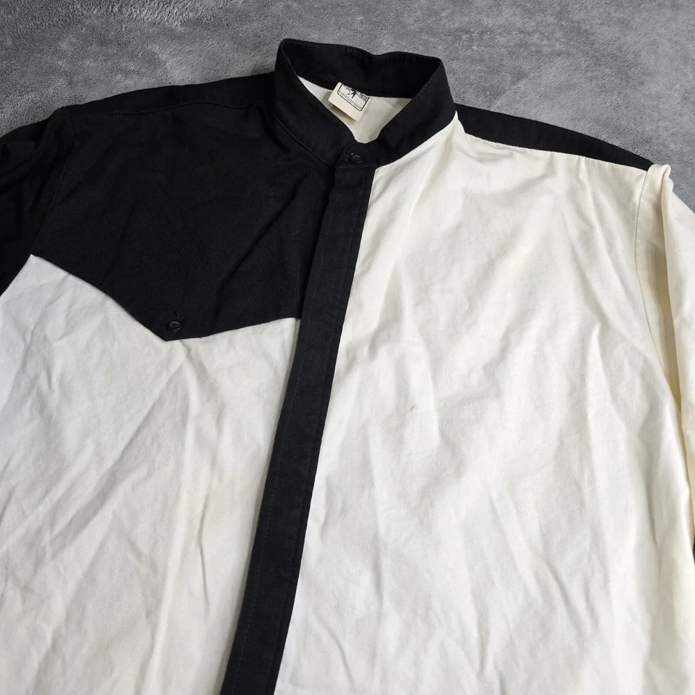 Vintage Buck Out Mens L Rodeo Casual Bullriding Shirt Black White/Cream USA TX